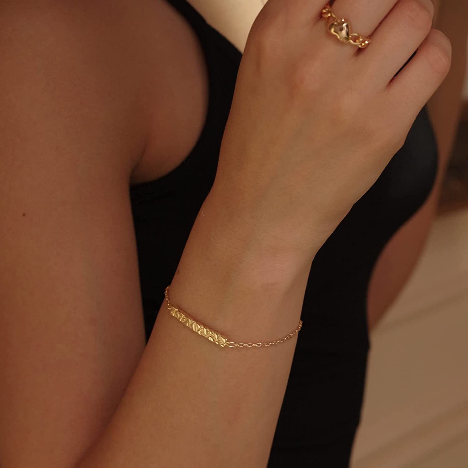 MEVECCO Gold Tiny Pearl Bracelet,14K Gold Plated Cute Beaded Freshwater Cultured Pearls Tiny Charm Dainty Handmade Bracelet for Women - Image 2